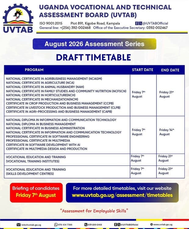 DRAFT TIMETABLE