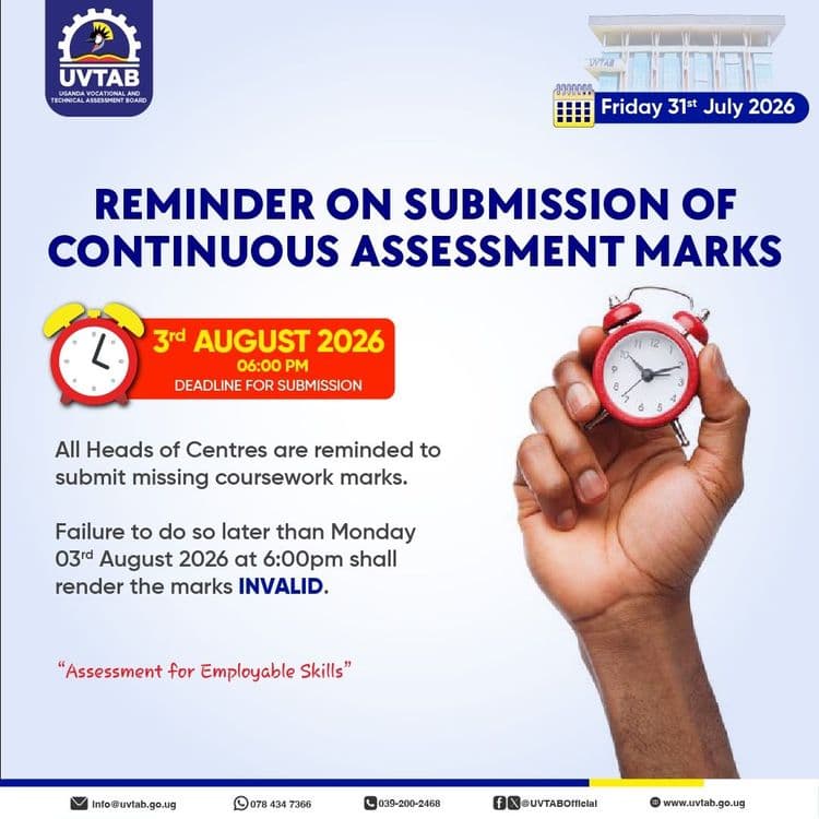 Reminder on Submission of Continous Assessment Marks.